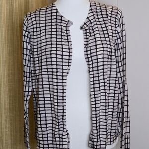 LOFT Checkered Open-Front Cardigan in Black and White